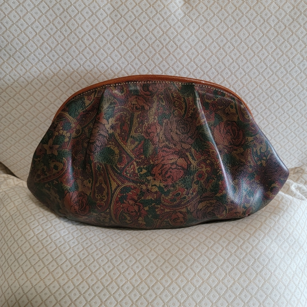 Furla Italian leather clutch with printed pattern.